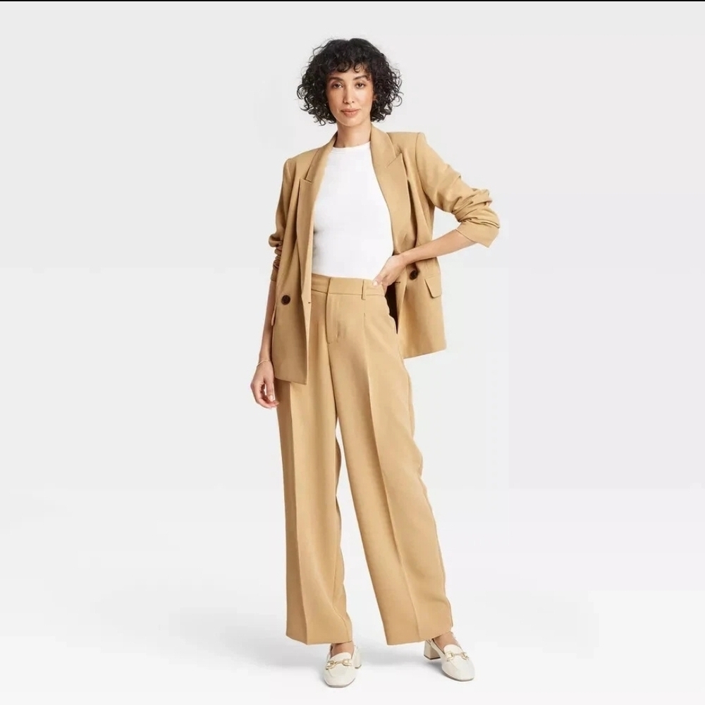 NEW Women's High-Rise Pleated Front Straight Trousers A New Day TAN Size 2R NWT